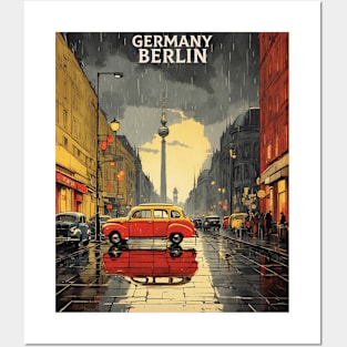 Berlin Germany Rainy Night Tourism Vintage Retro Posters and Art